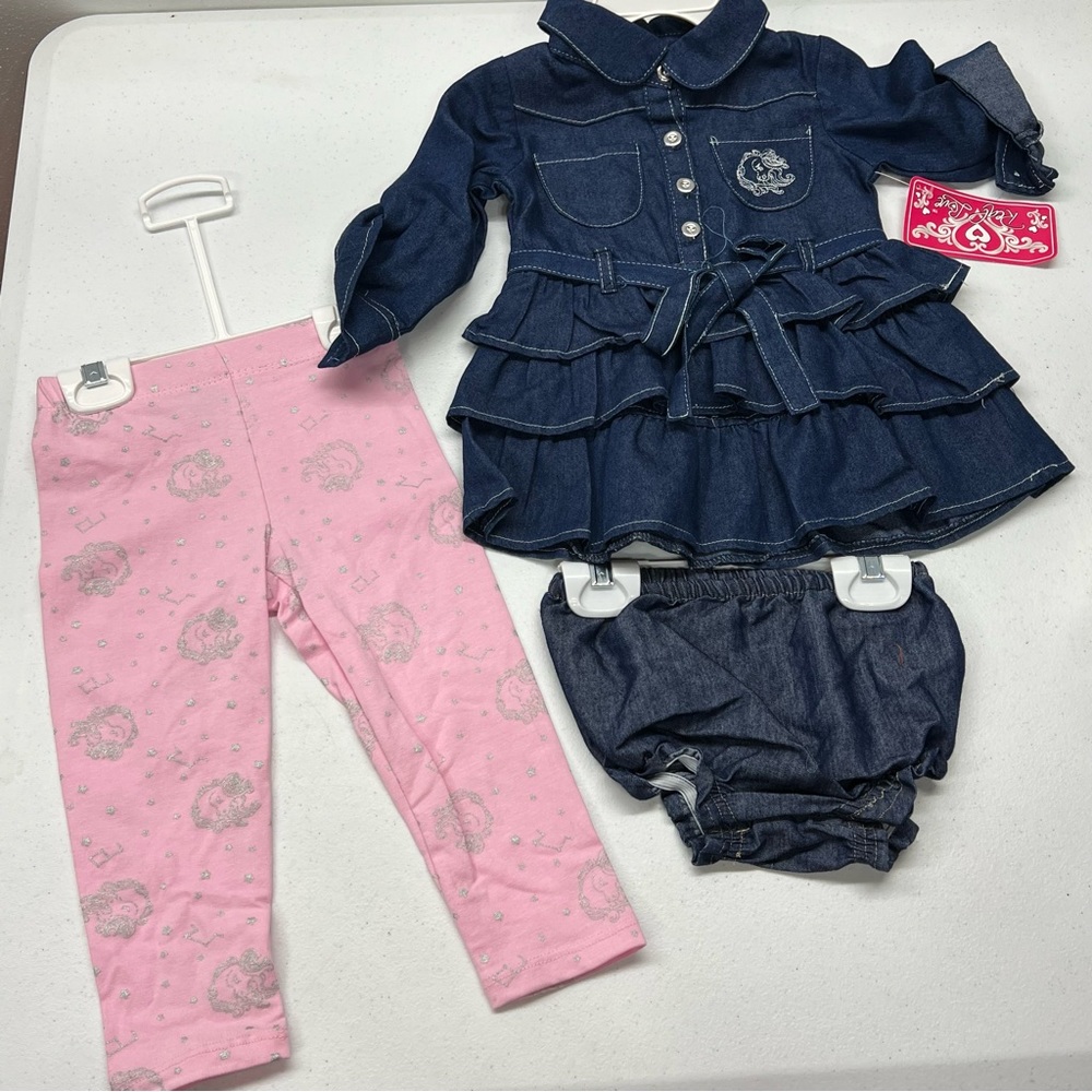 Real Love 3 Pc. Girls Chambray Denim Tunic with Bloomers & Leggings - 18 months